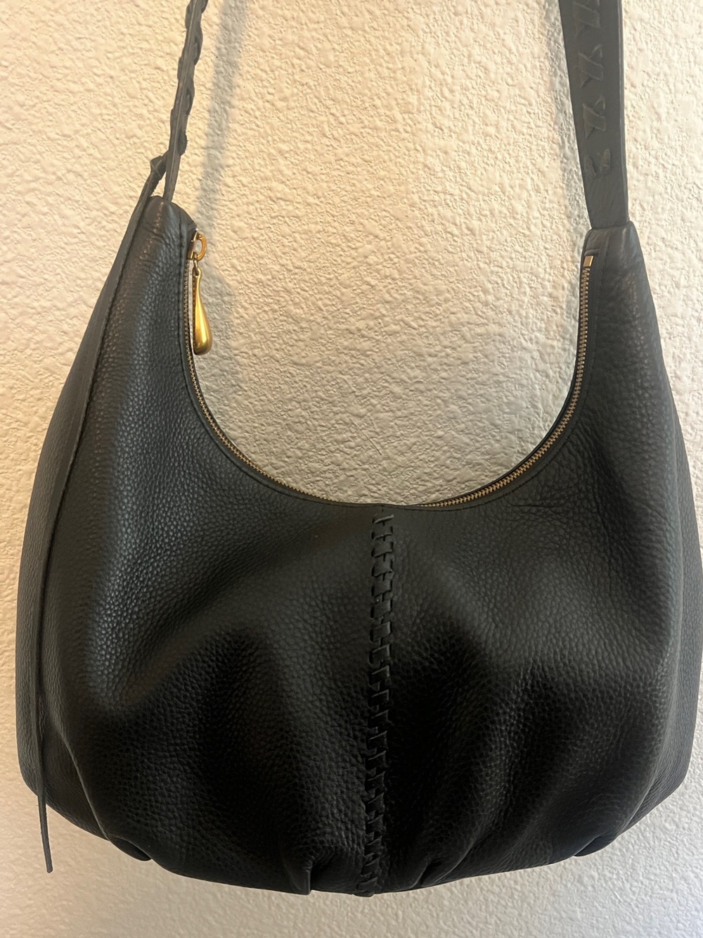 HOBO Carmen Sling Black Leather Whipstitch Shoulder Bag